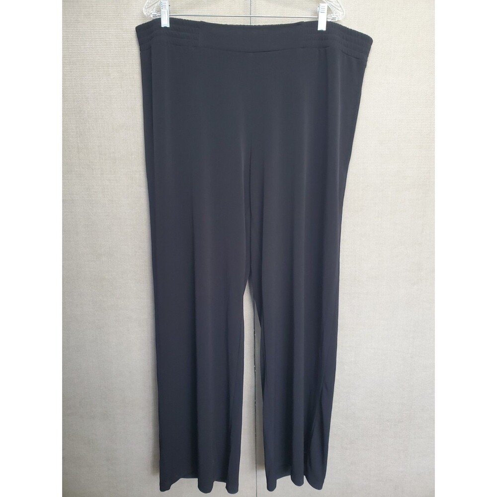 Susan Graver Black LiquidKnit Wide-Leg Elastic Waist Pull-On Pants Size XL